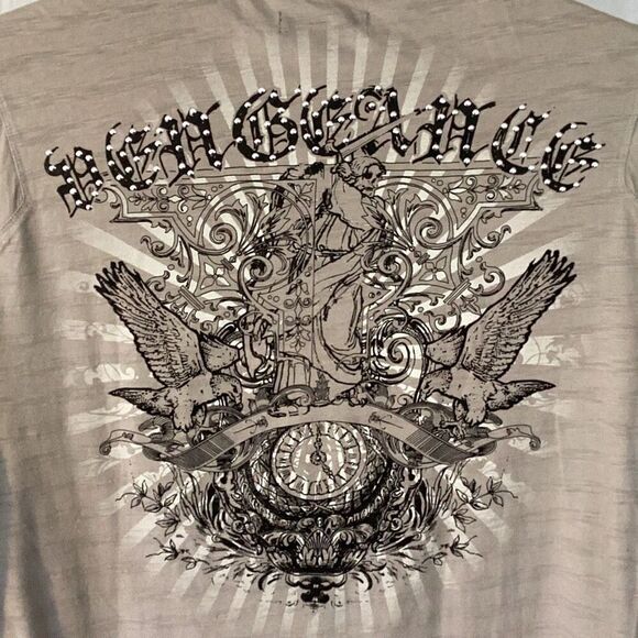 G by Guess Men's Skull Graphic Studded Pocket Henley T-Shirt Men’s XL Long Sleev - Picture 4 of 5